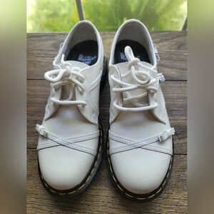 Dr. Martens White Leather Shoes with Yellow Accents